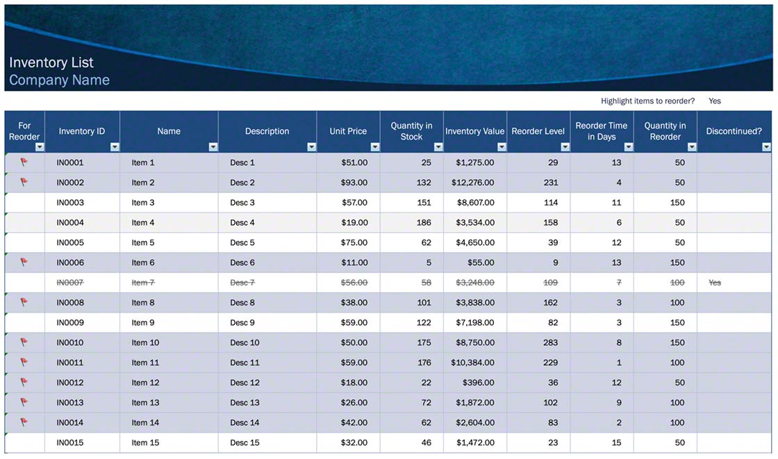 Exemplu de șablon de inventar de depozit Excel