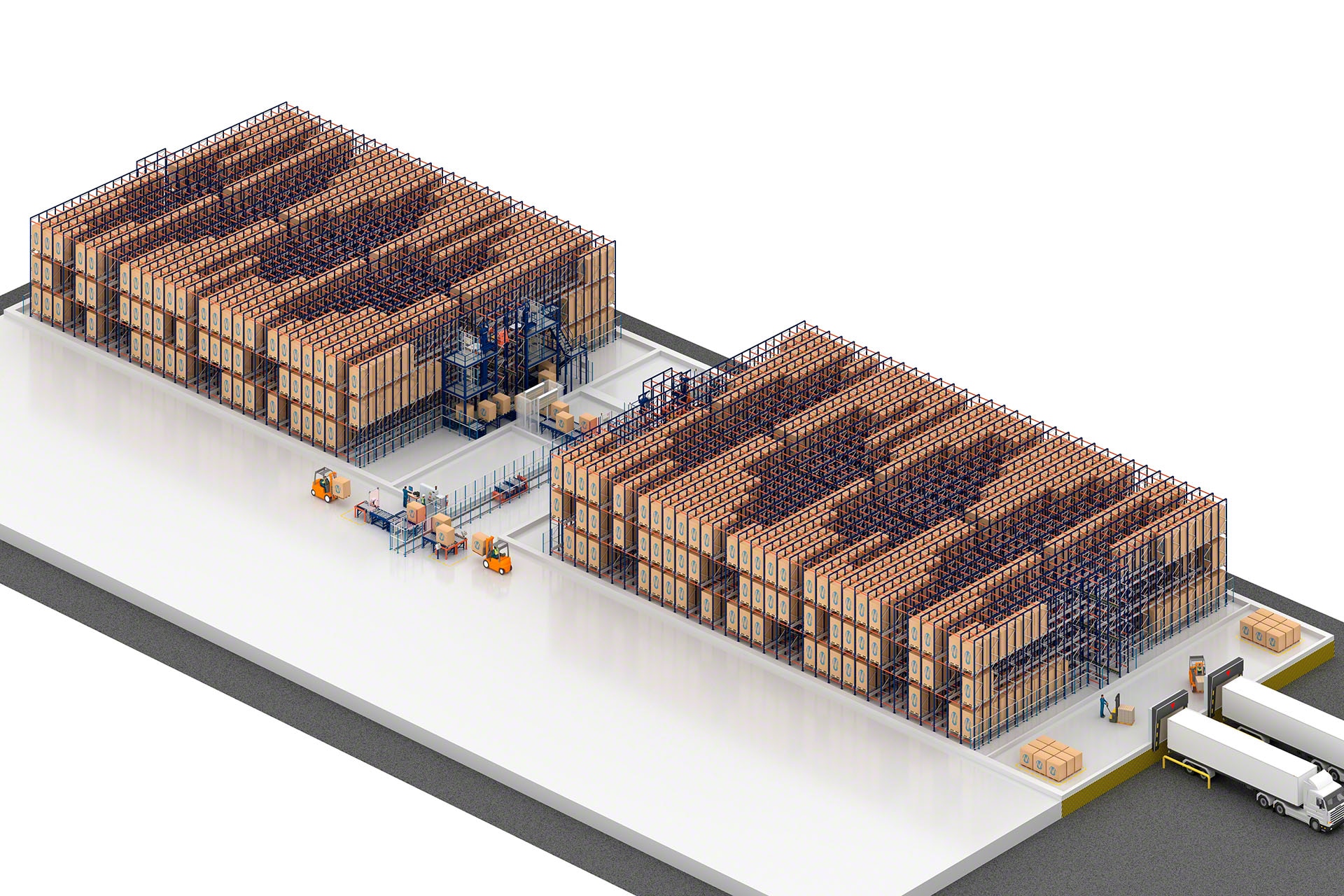 The automatic Pallet Shuttle technology allows the warehouse to have several bays through an aisle with transfer car