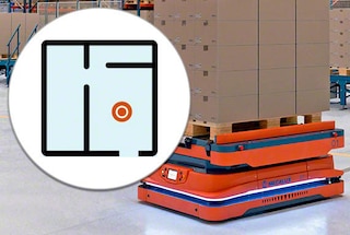 La configurararea sistemului , unul dintre AMR-uri scanează depozitul pentru a general o hartă virtuală