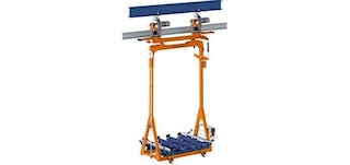 Cărucioare suspendate circulă de-a lungul unei șine fixate pe tavanul clădirii Cărucioare suspendate circulă de-a lungul unei șine fixate pe tavanul clădirii